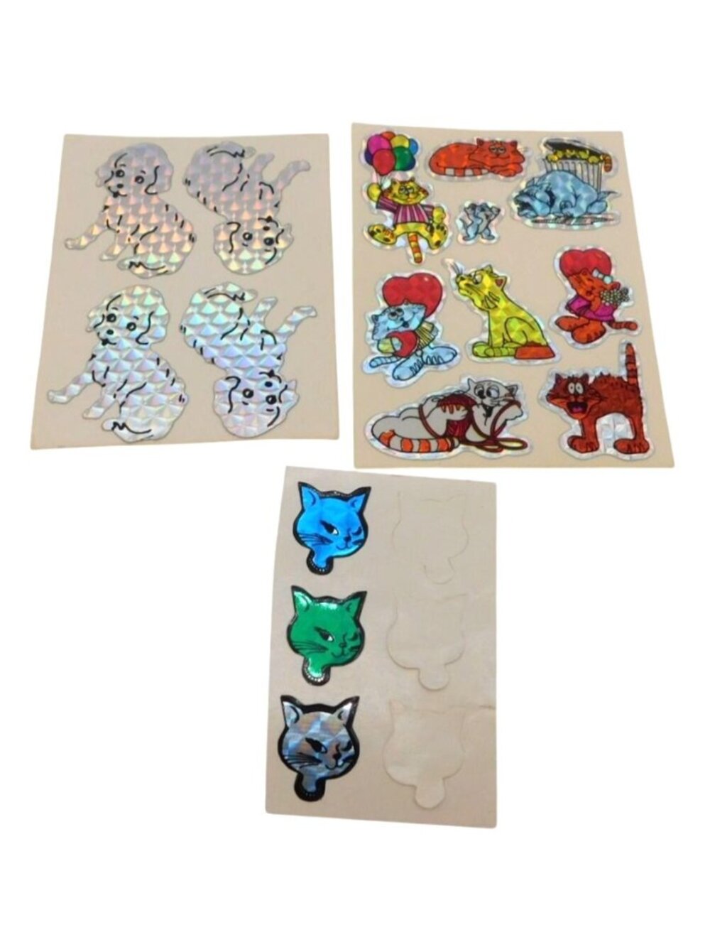 Vintage Vending Prism Holographic Cat Dog Sticker Sheets Collectible Craft